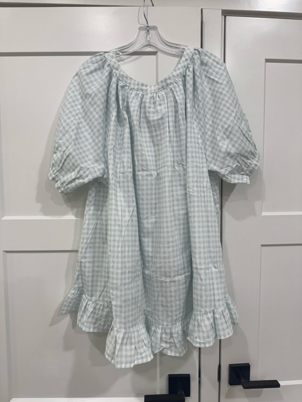 Light Blue Gingham Ruffle Button-Front Blouse - Picture 4 of 6